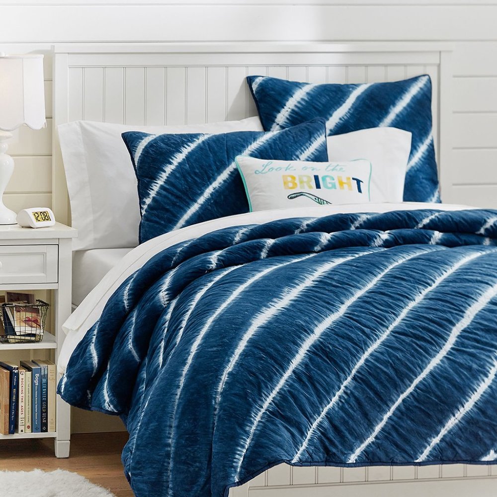 NWOT Pottery Barn Teen Pbteen Tahiti Tie Dye Standard Sham Set,1 pair, Navy Blue